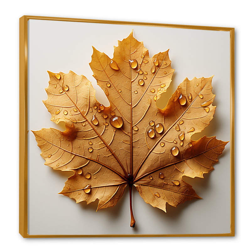 Feuilles brunes réduction roussâtre I, H 30 po x l 30 po x P 1 po, Cadre flottant doré
