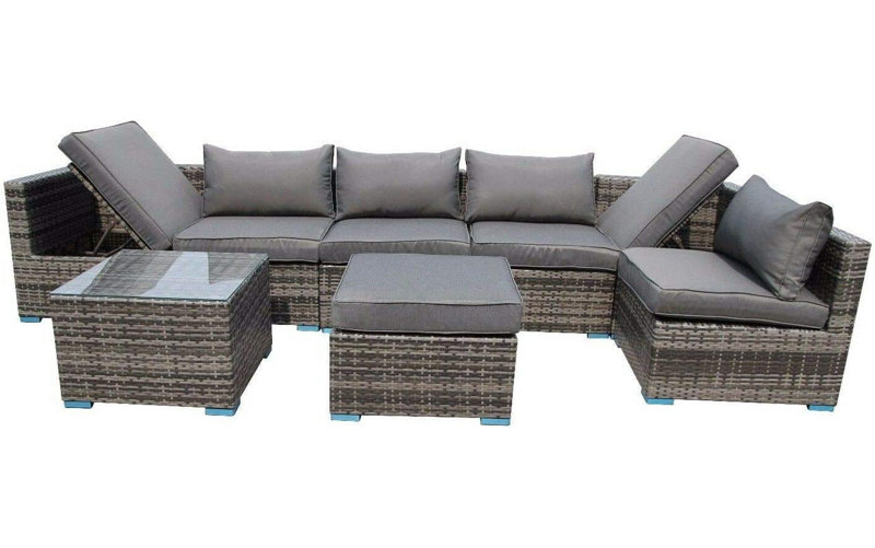 Vasilis 7 Seater Rattan Sofa Set, Grey