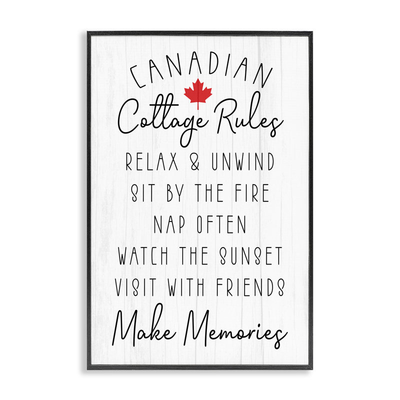 «Canadian Cottage Rules», giclée encadrée, design par Lil 'Rue, H 18 po x l 12 po, Giclée encadrée noir minuit