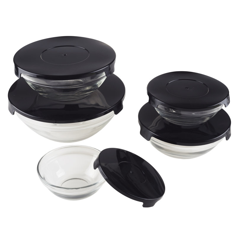 Glass Mixing Bowls with Lids Set - 10-Piece-Set with Multiple Bowl Sizes for Kitchen Pantry Storage, Meal Prep, Mixing, and Serving (Black)