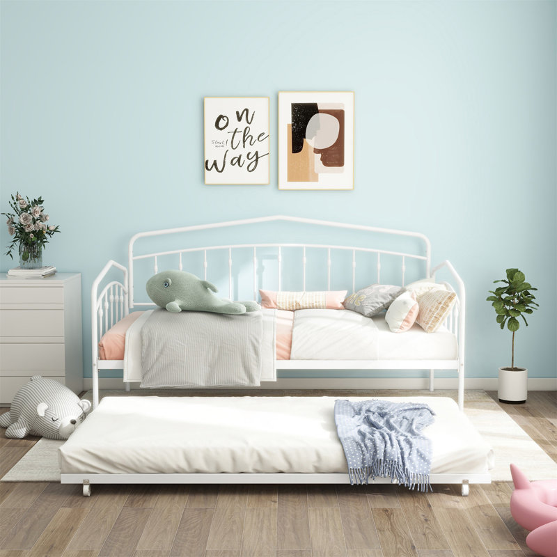 Lit de jour simple avec couchette simple, structure en métal durable, Blanc