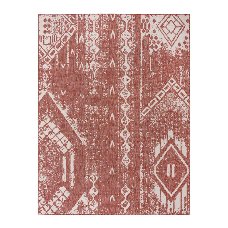 Loreen Geometric Machine Woven Rectangle Polypropylene Indoor / Outdoor Area Rug in Rust Red, Rectangle 9' x 12'