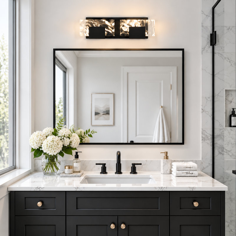 2-Light Modern Bathroom Vanity Light, Matte Black