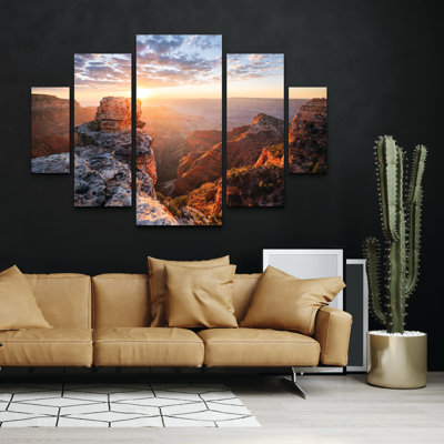 Ensemble de 5 panneaux muraux - Stefan Hefele «Grand Canyon Rise», art mural sur toile pour le salon, la chambre à coucher ou le bureau 