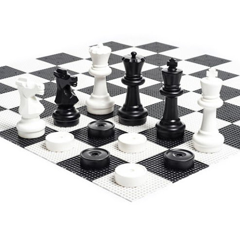 16" Tall Large Chess Set with Checkers and Hard Plastic Board, 12" H x 4" W x 4" D