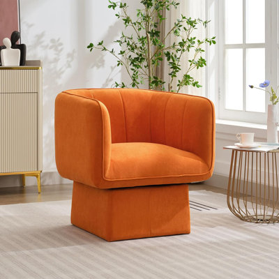 Swivel Barrel Accent Chair, Mid Century 360° Comfy Round Accent Sofa for Bedroom, Modern Accent Armchair Reading Chair for Living Room Waiting Room,Office Accent Chair with Arms