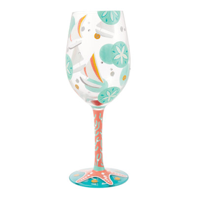 Lolita Sailboats and Sand Hand Painted Wine Glass 9in H