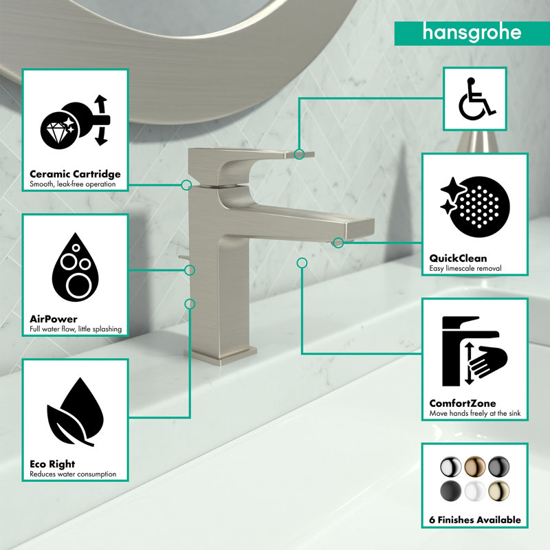Hansgrohe Metropol Single-Hole Faucet 110 with Lever Handle and Drain Assembly, 1.2 GPM, Brushed Nickel