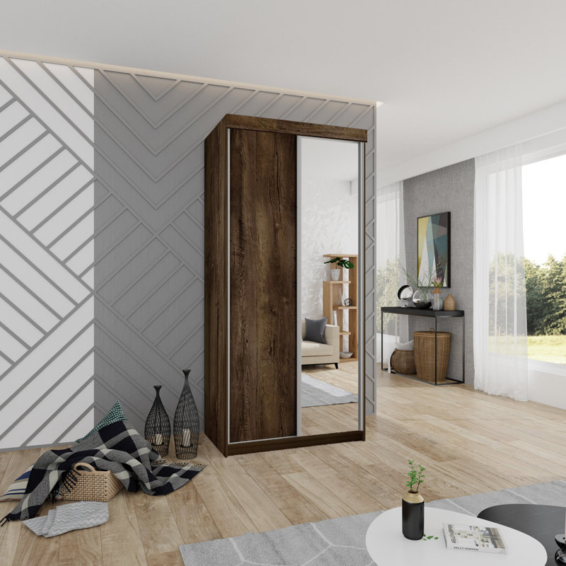 Bondfield 2 Door Solid + Manufactured Wood Wardrobe, Walnut/Natural, 200cm H x 200cm W x 62cm D