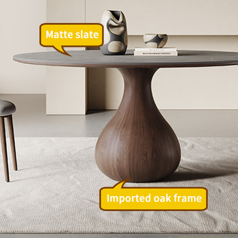 Tanairy Luxury Vintage Rock-Plate Round Dining Table