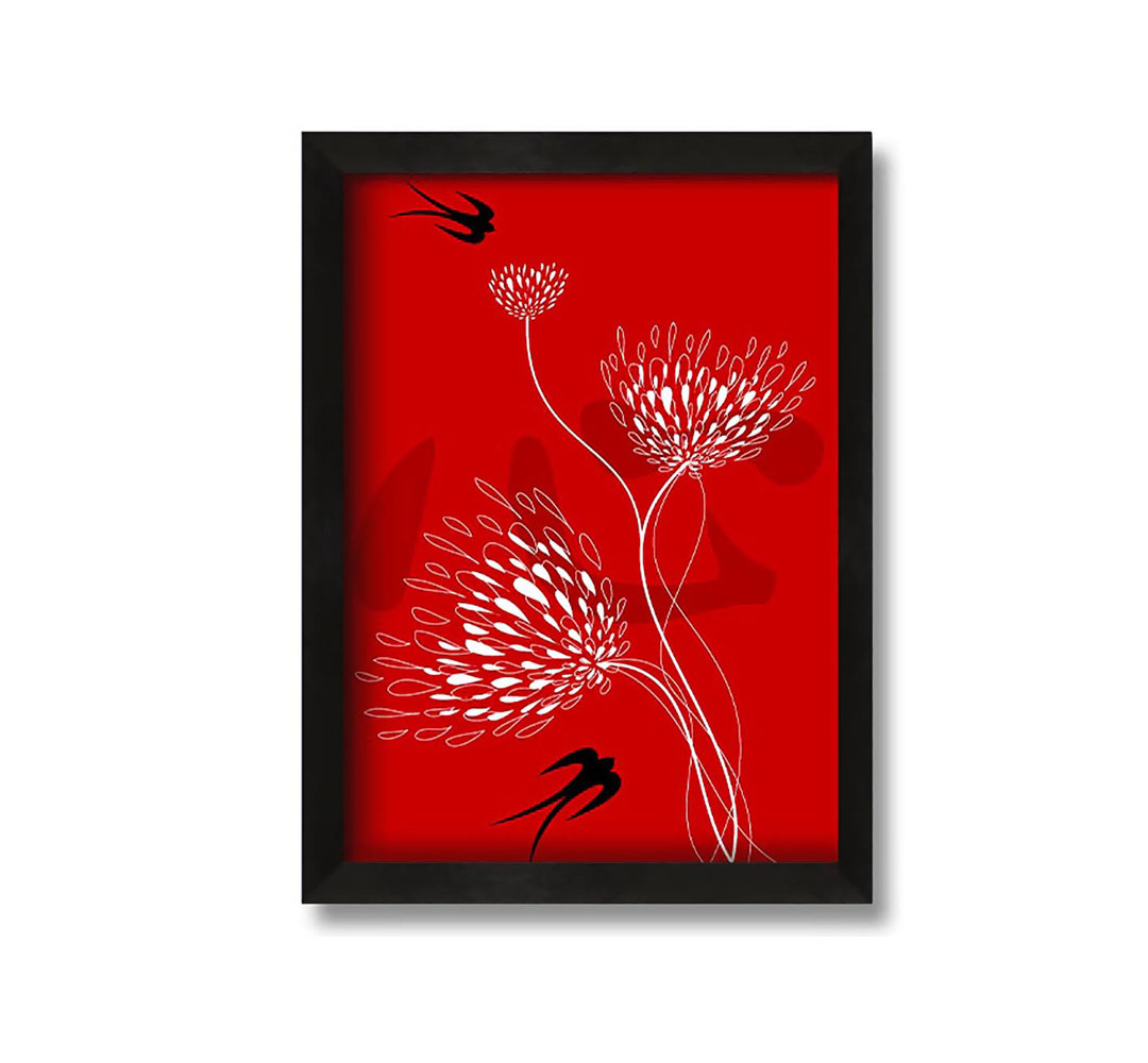 Gerahmtes Leinwandbild Flower Doves White on Red