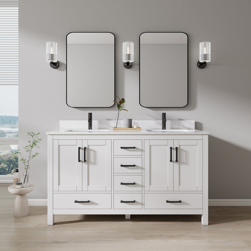 Ensemble de meuble-lavabo autoportant 60 po avec lavabo double 60 po, White, 60"