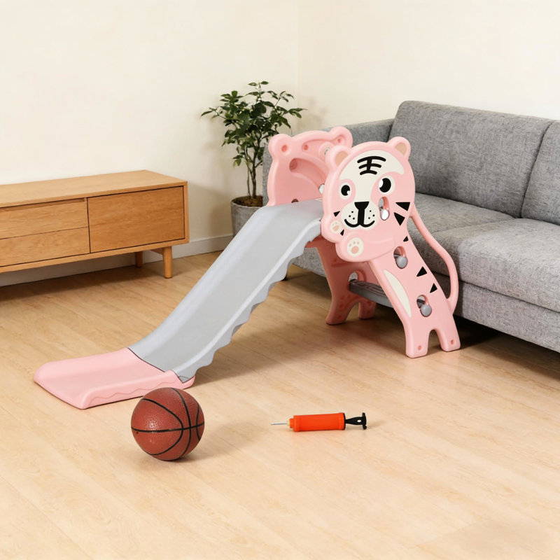 3 en 1 glissade à l'intérieur du cerceau, motif de dessin animé léger, installation simple pour 18 à 36 mois gris rose avec assemblage rapide