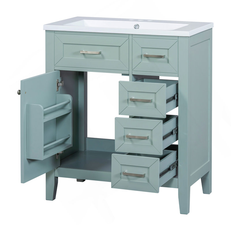Ensemble de meuble-lavabo 30 po avec lavabo, armoire de salle de bain verte avec tiroirs, cadre et panneau de fibres à densité moyenne (ancien numéro de référence: N725S999222F)