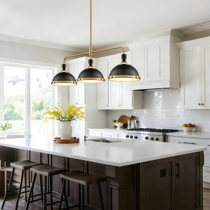 Lysander 3-Light Modern Linear Kitchen Island Pendant with Glass Diffuser, Matte Black