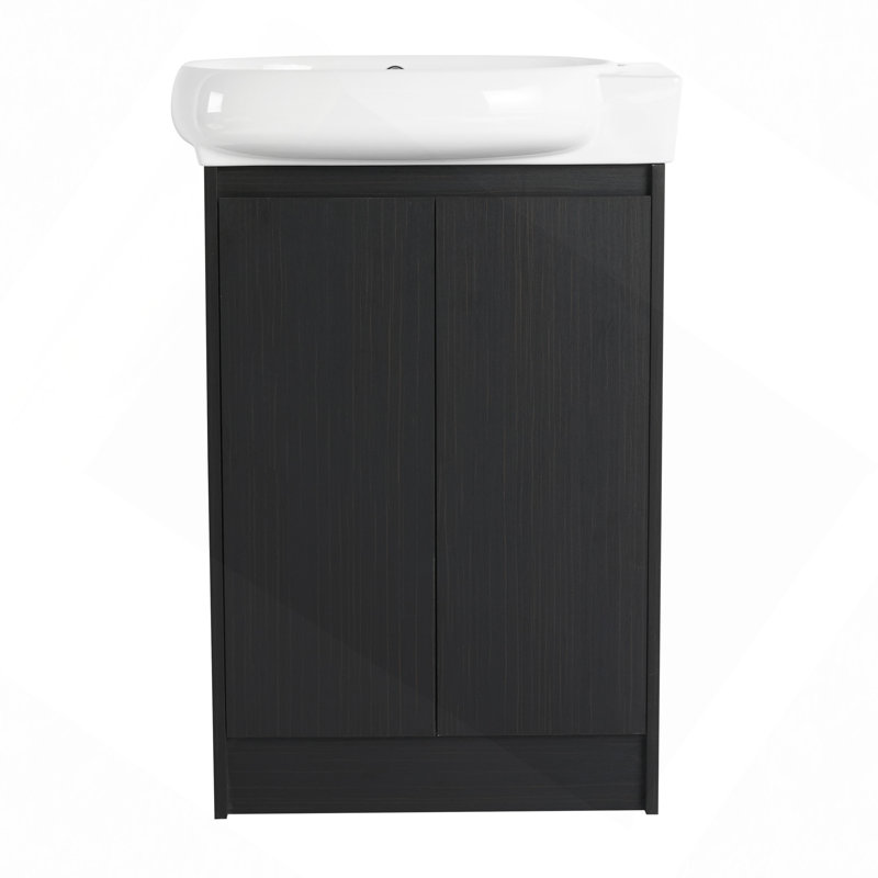 Meuble-lavabo autoportant de 23 po avec lavabo et portes à fermeture douce, Noir châtaignier