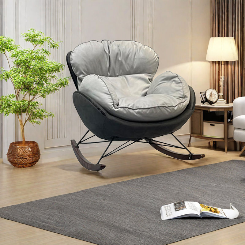 Chaise berçante avec structure en métal, Gris clair