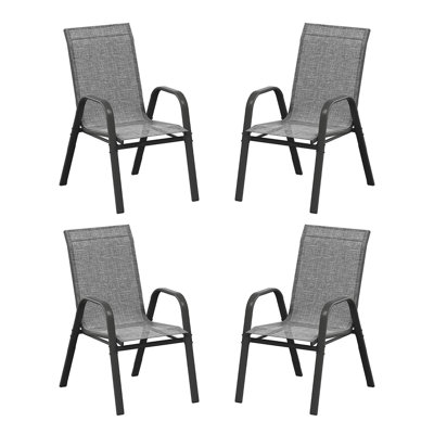 Set of 4 Outdoor Patio Dining Chairs, Stackable PVC-coated polyester Chairs with High Back, All-Weather Deck Chairs for Backyard, Poolside, Garden, or Balcony