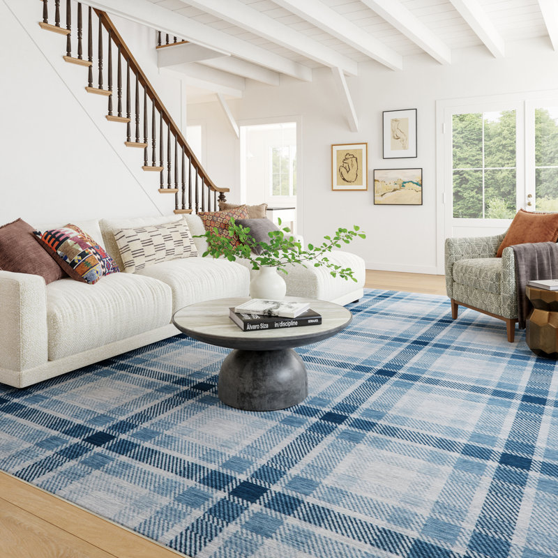 Andri Modern Plaid Machine Washable Rug, Rectangle 7'6" x 9'6"