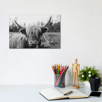 Highland Cow Black And White by Chelsea Victoria - Wrapped Canvas Print