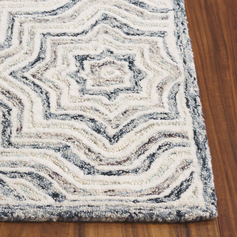 Tapis bleu / beige en laine touffeté à la main Daniel, Rectangle de 5 pi x 8 pi