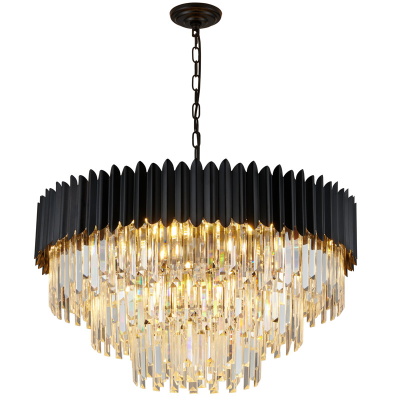 Lustre moderne en cristal noir K9 à quatre couches D30