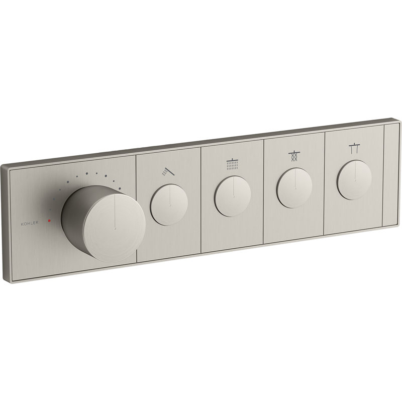Anthem Four-Outlet Thermostatic Valve Control Panel With Recessed Push-Buttons, Silver