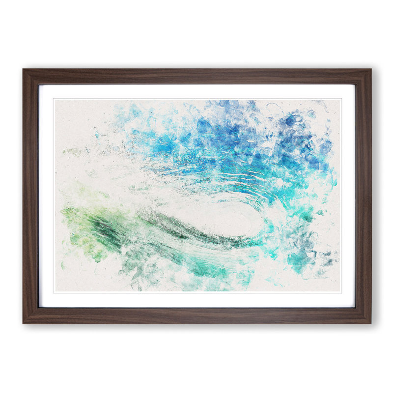 Within The Wave In Blue & Green Watercolour - Picture Frame Graphic Art, 62cm H x 87cm W x 2cm D, Walnut