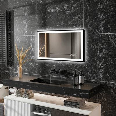 Smart LED Bathroom Mirror with Adjustable Color Temperature, Dimmable, Defogging
