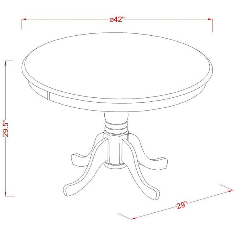 L'ensemble de table de cuisine 5 pièces pour 4 personnes comprend une table de salle à manger ronde avec piédestal et 4 chaises de salle à manger en tissu de lin, noir et cerise