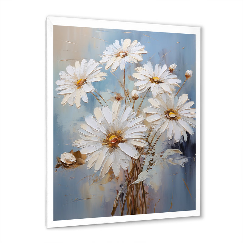 Marguerite blanche en fleurs élégance IV - imprimé, Cadre simple blanc, H 32 po x l 16 po x P 1 po