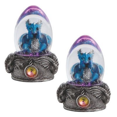"2-PC Set" ICE ARMOR 3.75"H LED Blue Dragon in Acrylic Egg Figurine Statue Sculpture Ornament Decoration Home/Room Decor and Perfect Gift Ideas for Housewarming, Holidays and Birthdays Great Collectible Addition
