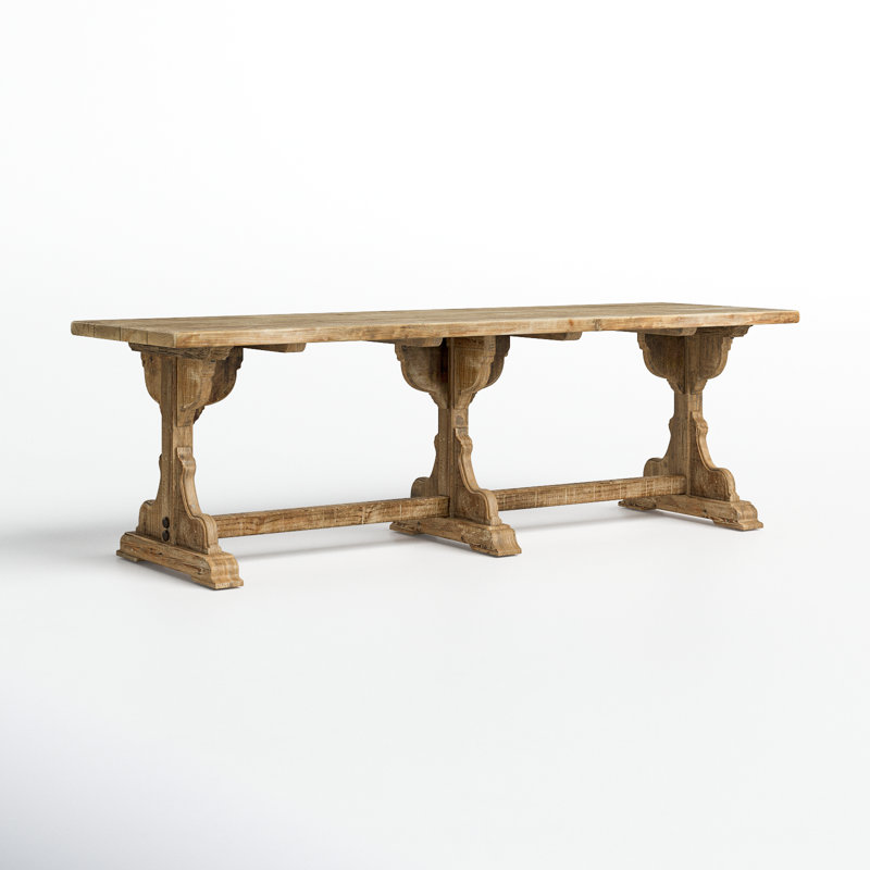 Table en bois de pin récupéré avec base en tréteaux, Brun rustique