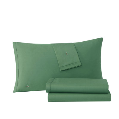 Lacoste Cotton Percale Sheet Set, Crisp Feel & Breathable Bedding, Deep Pocket Fitted Sheet, Green, Full