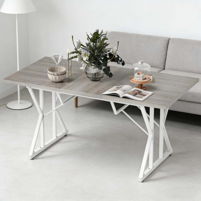 Table de salle à manger extensible Nordic avec base en tréteaux robuste, Gris