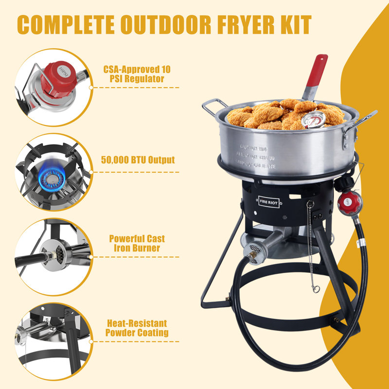 Ensemble de friteuse à poisson au propane 10 pte, friteuse d'extérieur avec pot en aluminium, support en acier et régulateur