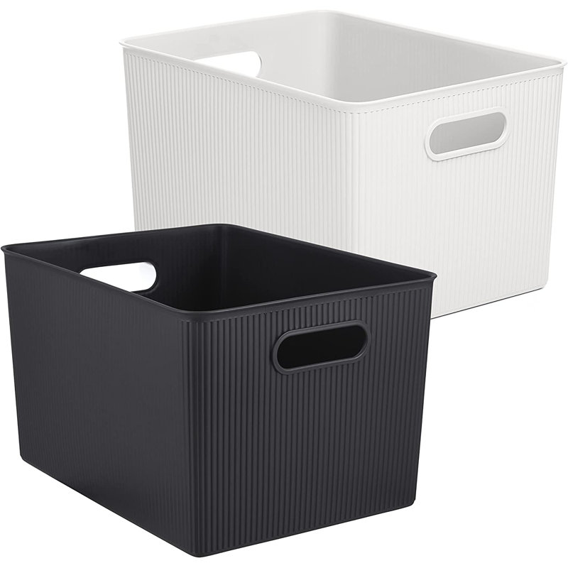 Panier en plastique nervuré, 2, Taupe / Blanc