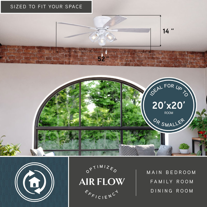 Ventilateur de plafond transitionnel encastré noir à profil bas 52 po Audronis, Blanc, Orme gris