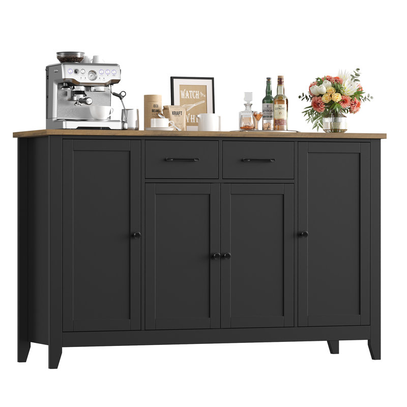 55.1'' Sideboard With 2 Drawers, Adjustable Shelves, Black