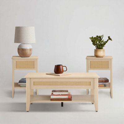 3-piece Modern Farmhouse Living Room Table Set with Lift-top Coffee Table and End Tables