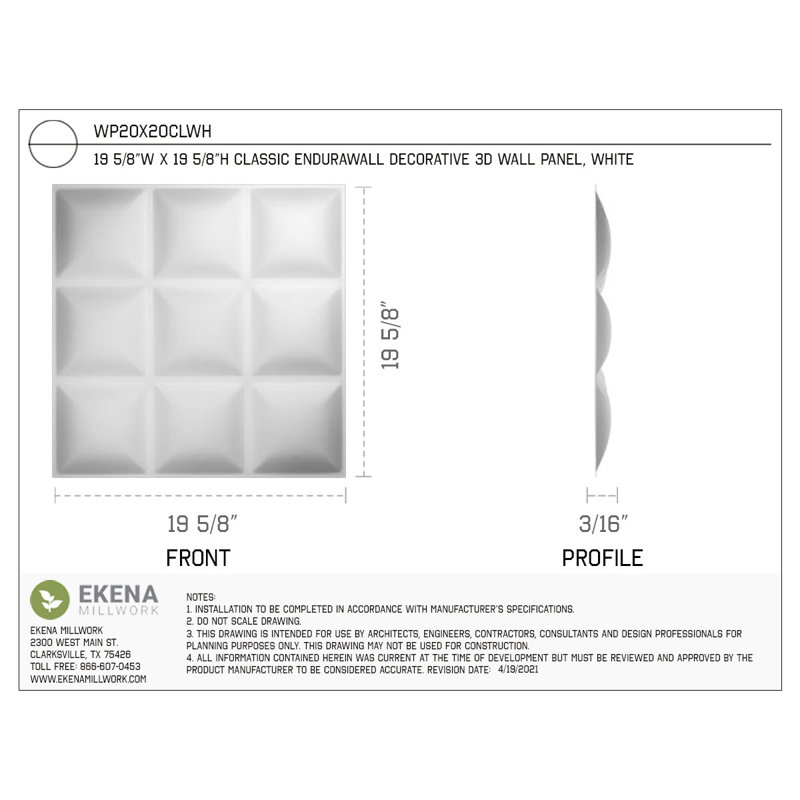 Panneau mural 3D classique EnduraWall, Blanc