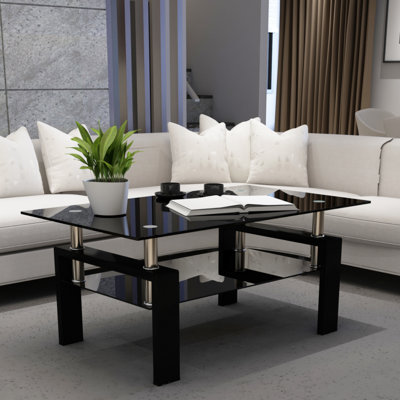Rectangle Black Glass Coffee Table by Ivy Bronx