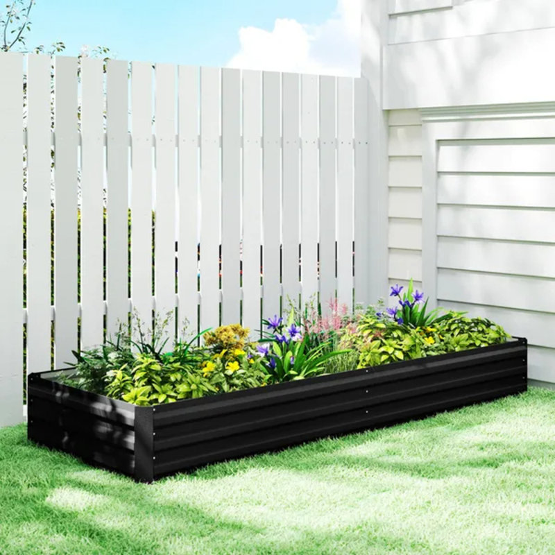 Lit de jardin surélevé galvanisé 95 po x 36 po x 12 po, boîte à fleurs en métal à fond ouvert pour fleurs, herbes et plantes grasses, noir