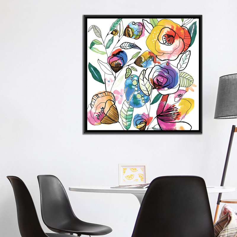 « coloured fleurs », reproduction sur toile, H 37 po x l 37 po x P 1,5 po, Toile avec cadre noir, Pas de tapis