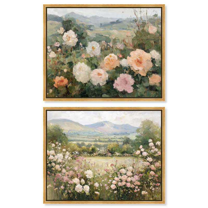 Ensemble de 2 décorations murales en toile Blush, Cadre doré, H 21 po x l 25 po