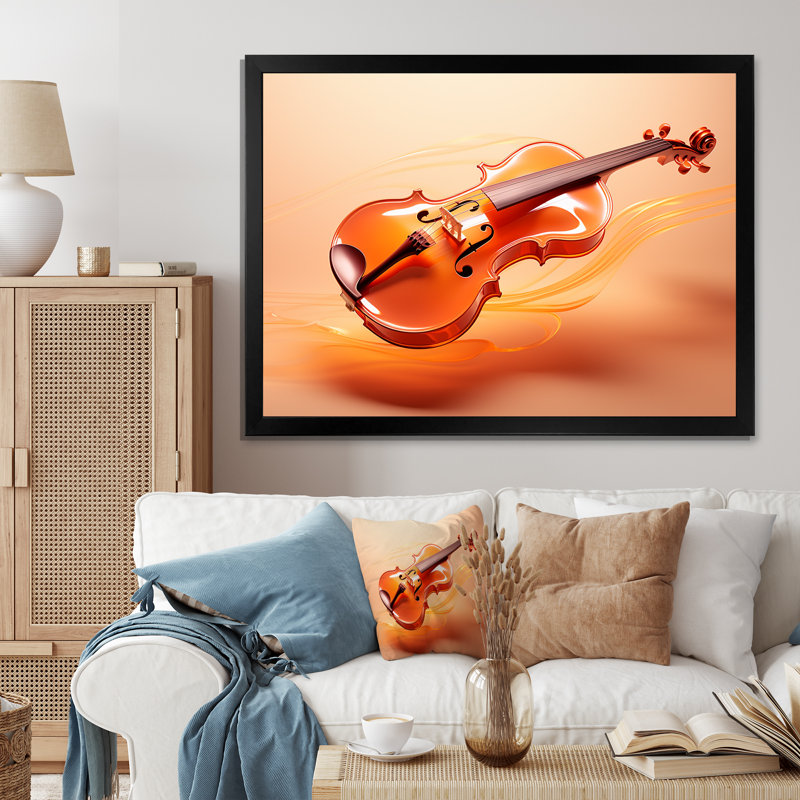 «Vibrant Violin Auburn Elegance IV», reproduction sur toile, Cadre simple noir, H 12 po x l 20 po x P 1 po