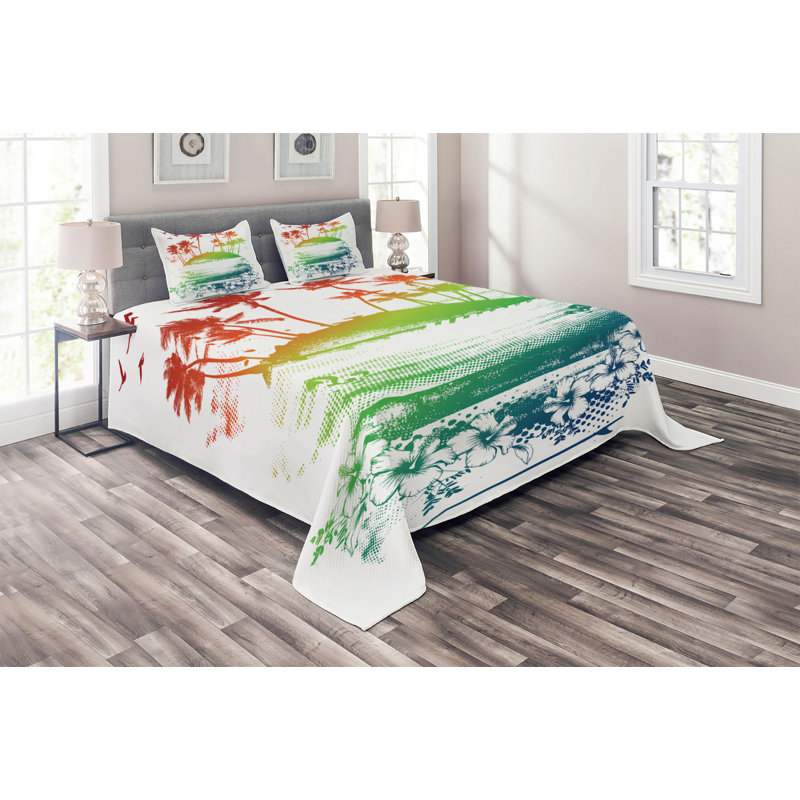 Island Coastal Polyester Coverlet, King Bedspread + 2 Shams