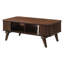 Table basse décorative moderne avec finition noyer et 2 tablettes de rangement Mid-Century fixes