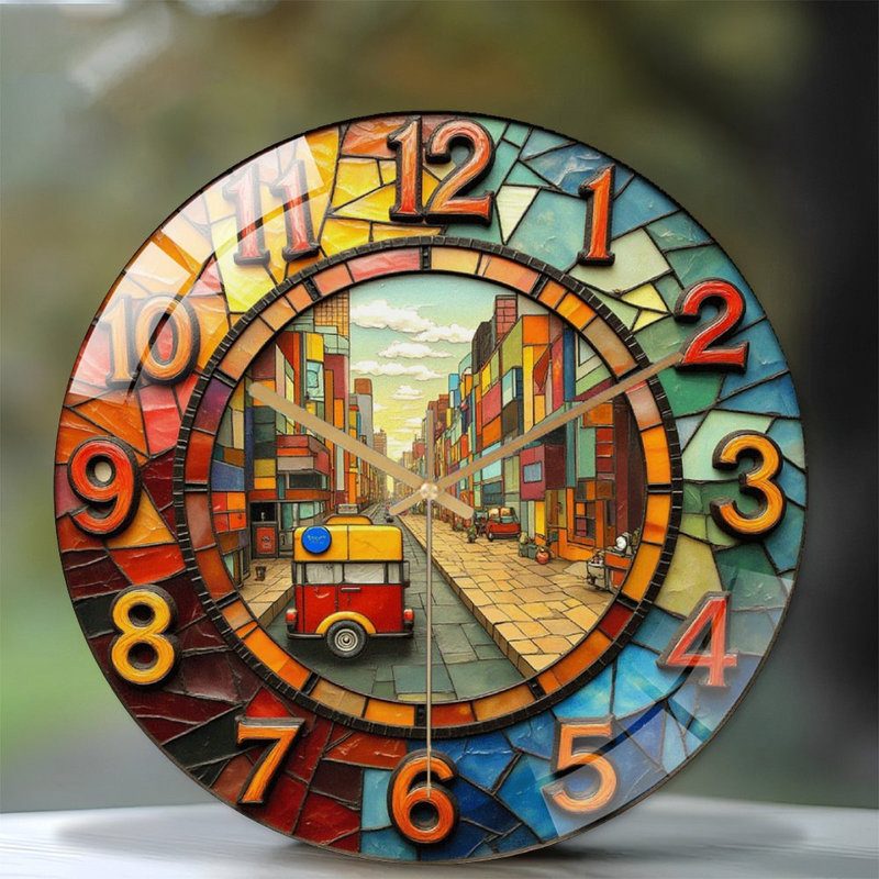 Horloge murale colorée avec art urbain - 12 po