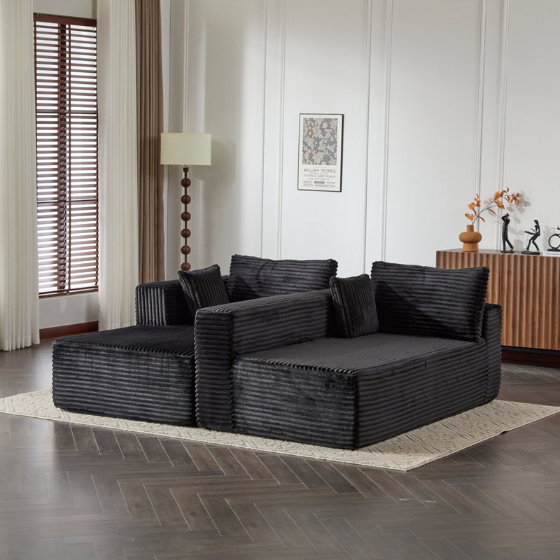 Canapé modulaire à compression avec méridienne Boneless, Noir